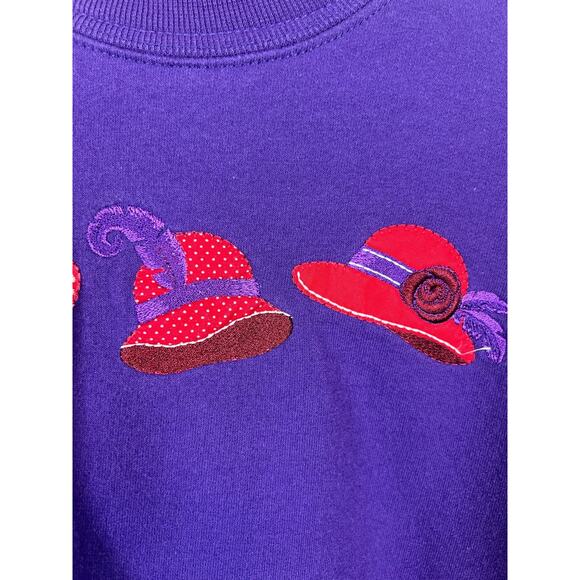 Vintage Top Stitch Morning Sun Sweatshirt Womens Large Purple Red Fedora Hats - Picture 3 of 8